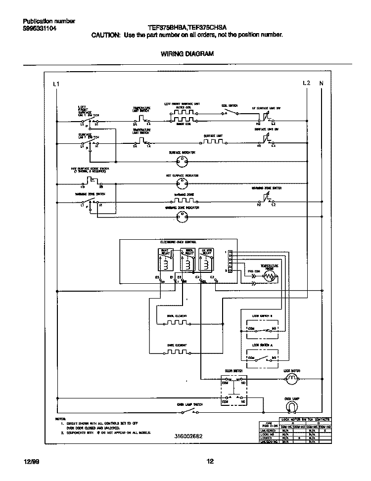 WIRING DIAGRAM Diagram and Parts List for TEF375BHBA  Tappan Range