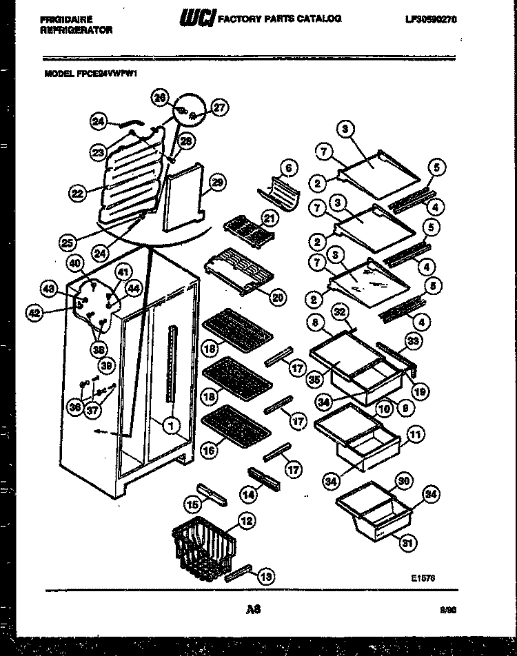 SHELVES AND SUPPORTS Diagram and Parts List for FPCE24VWFA1  Frigidaire Refrigerator