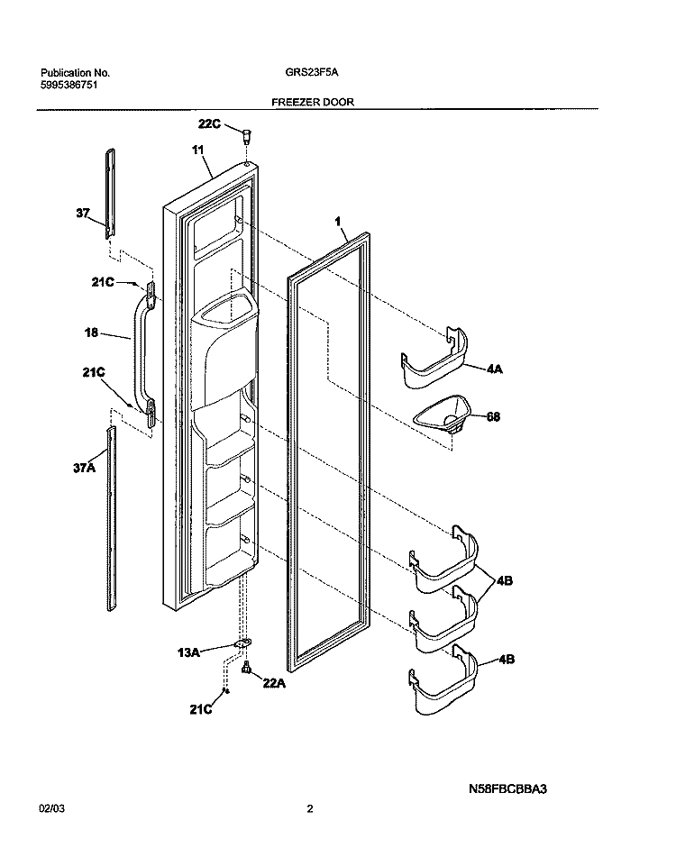 FREEZER DOOR Diagram and Parts List for GRS23F5AW6  Gibson Refrigerator