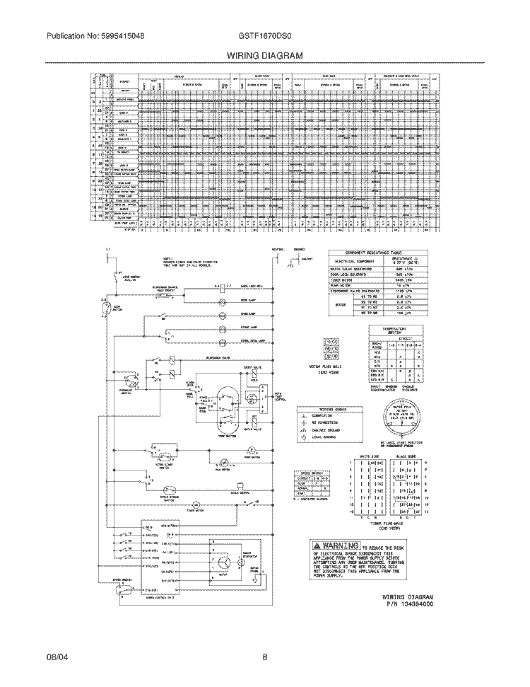 WIRING DIAGRAM Diagram and Parts List for GSTF1670DS0  Frigidaire Washer