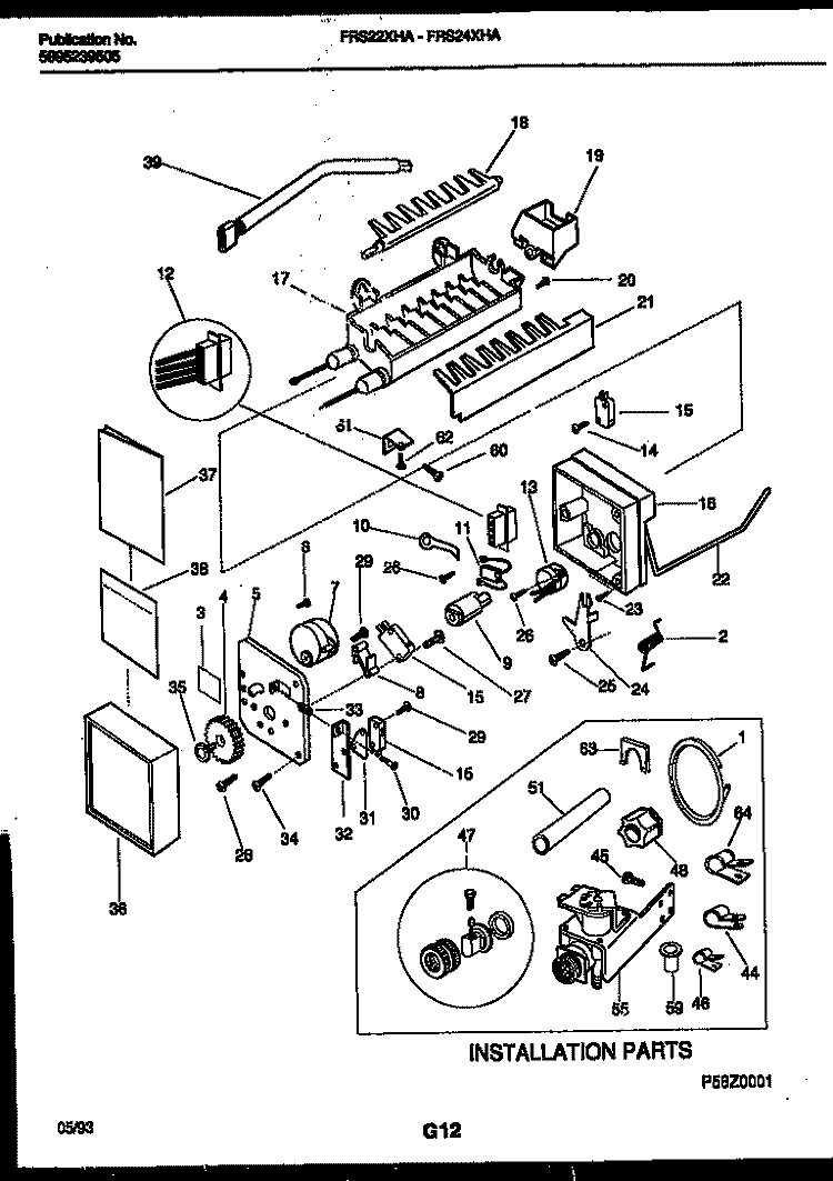 ICE MAKER AND INSTALLATION PARTS Diagram and Parts List for FRS22XHAB0  Frigidaire Refrigerator