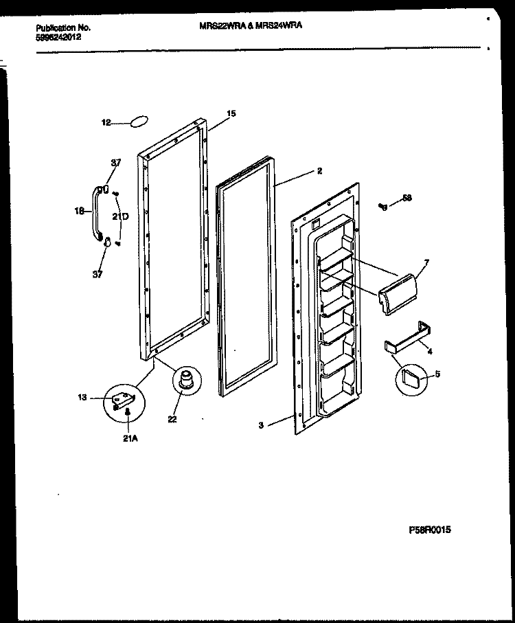 REFRIGERATOR DOOR PARTS Diagram and Parts List for MRS22WRAW1  Frigidaire Refrigerator