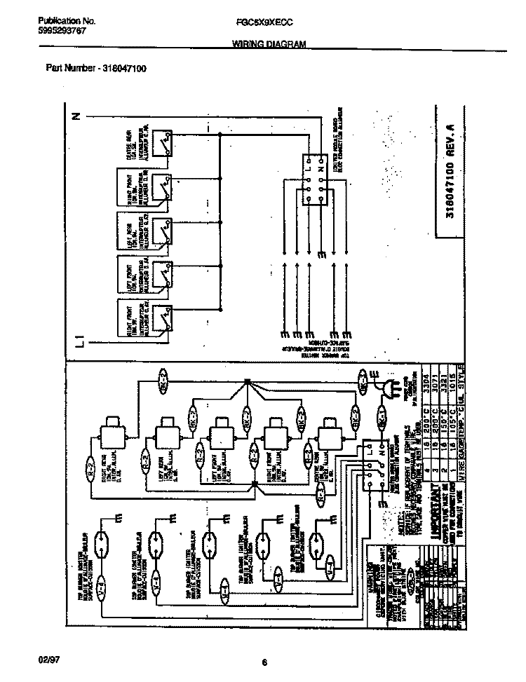 WIRING DIAGRAM Diagram and Parts List for FGC6X9XECC  Frigidaire Cooktop
