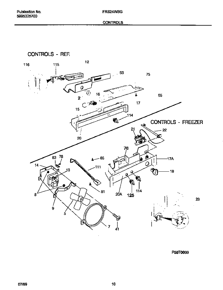 CONTROLS Diagram and Parts List for FRS24WSGW5  Frigidaire Refrigerator