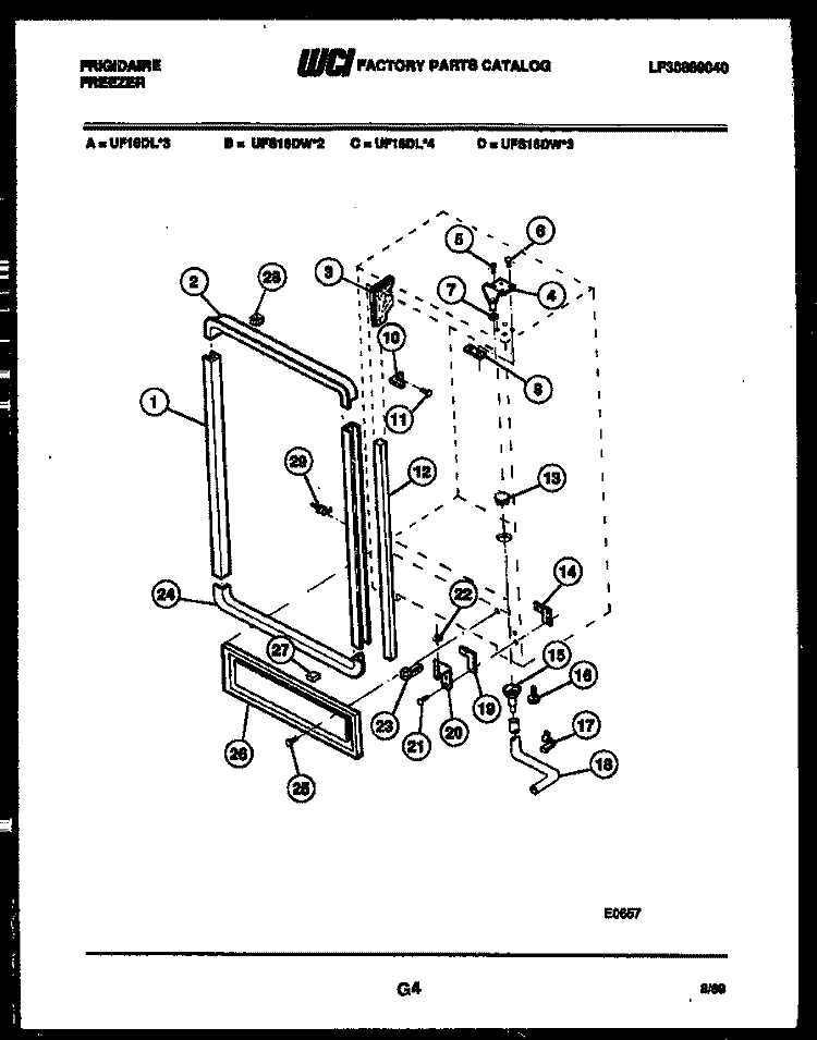 CABINET PARTS Diagram and Parts List for UF16DL3  Frigidaire Freezer