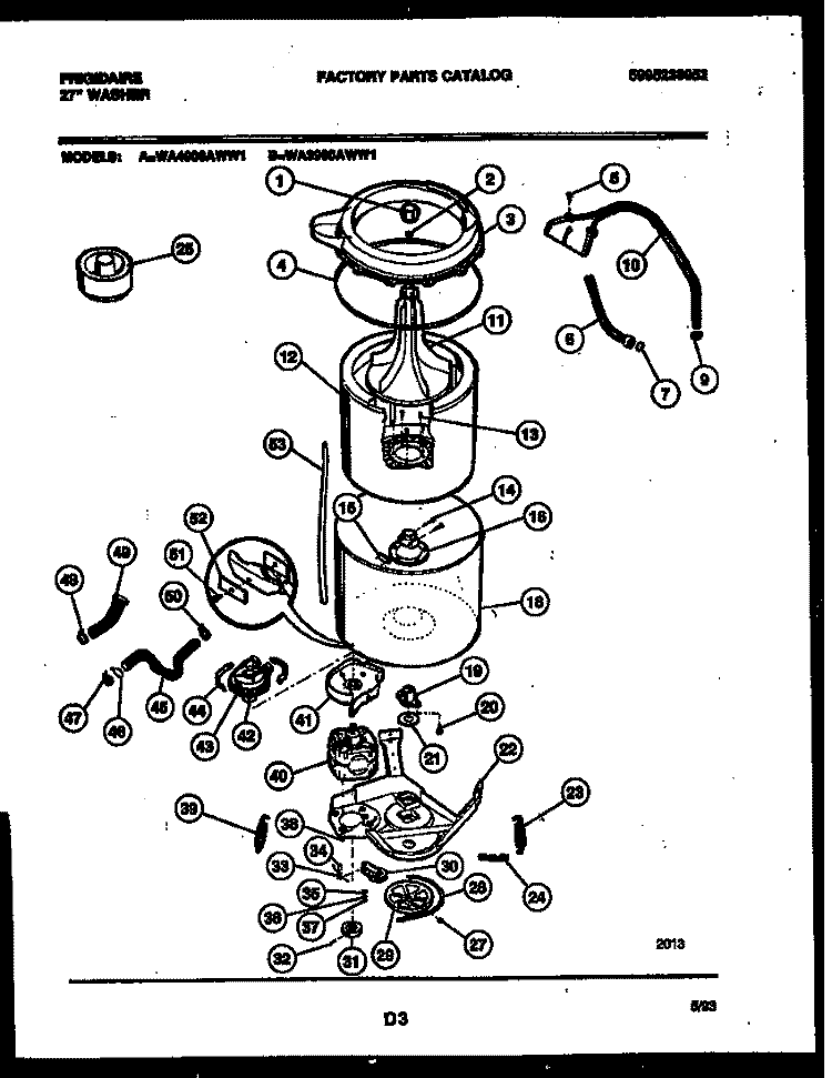TUB DETAIL Diagram and Parts List for WA4900ADD1  Frigidaire Washer