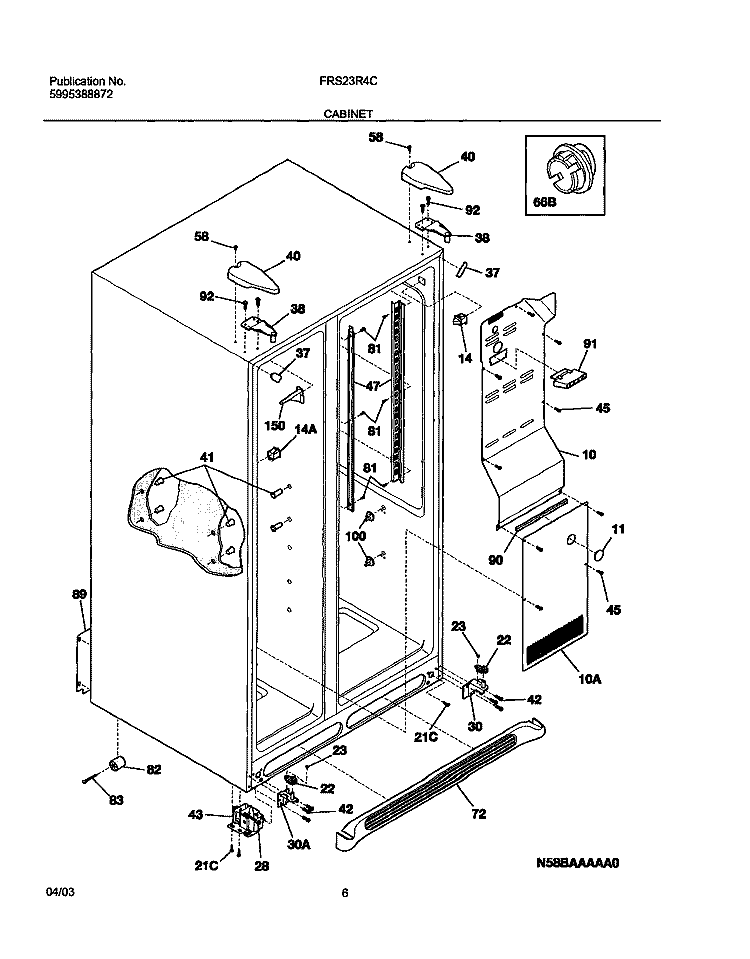 CABINET Diagram and Parts List for FRS23R4CB0  Frigidaire Refrigerator