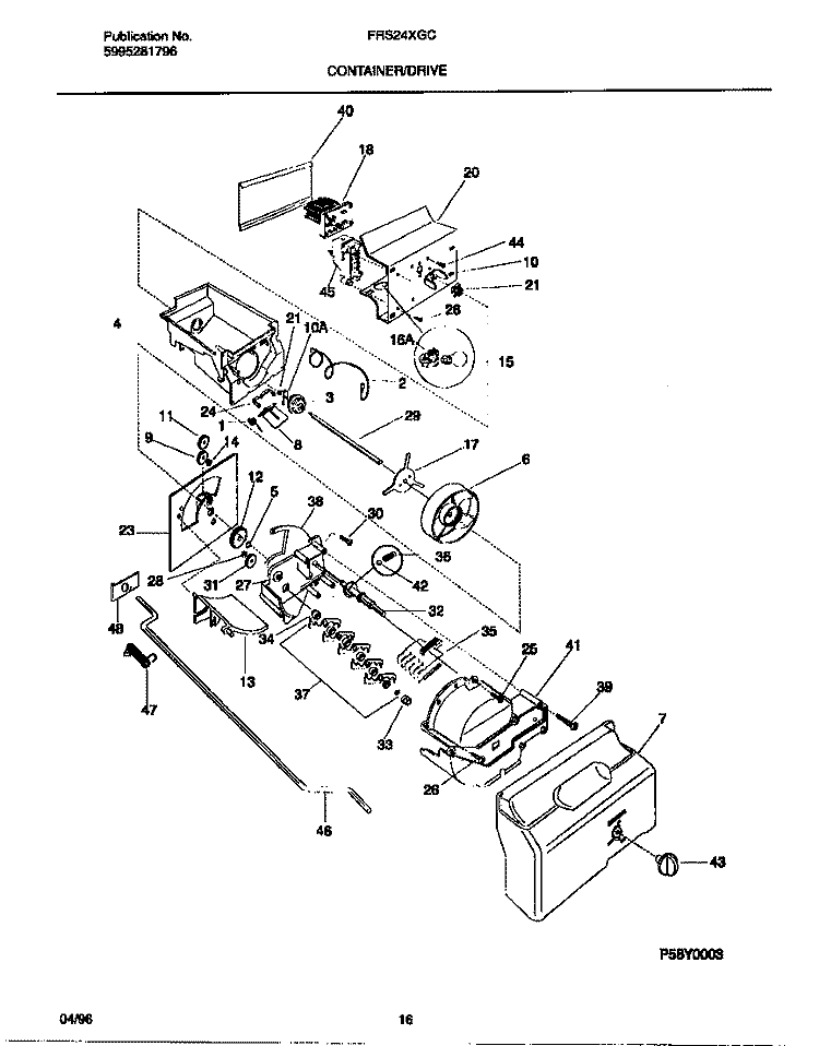 CONTAINER / DRIVE Diagram and Parts List for FRS24XGCB2  Frigidaire Refrigerator