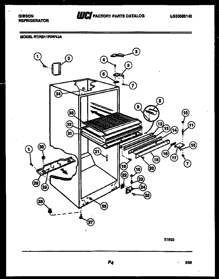 CABINET PARTS Diagram and Parts List for RD11F2WVJA  Gibson Refrigerator
