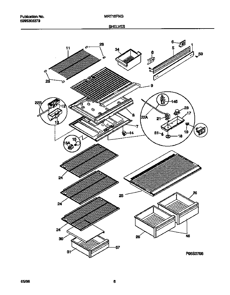 SHELVES Diagram and Parts List for MRT18FNGD0  Frigidaire Refrigerator