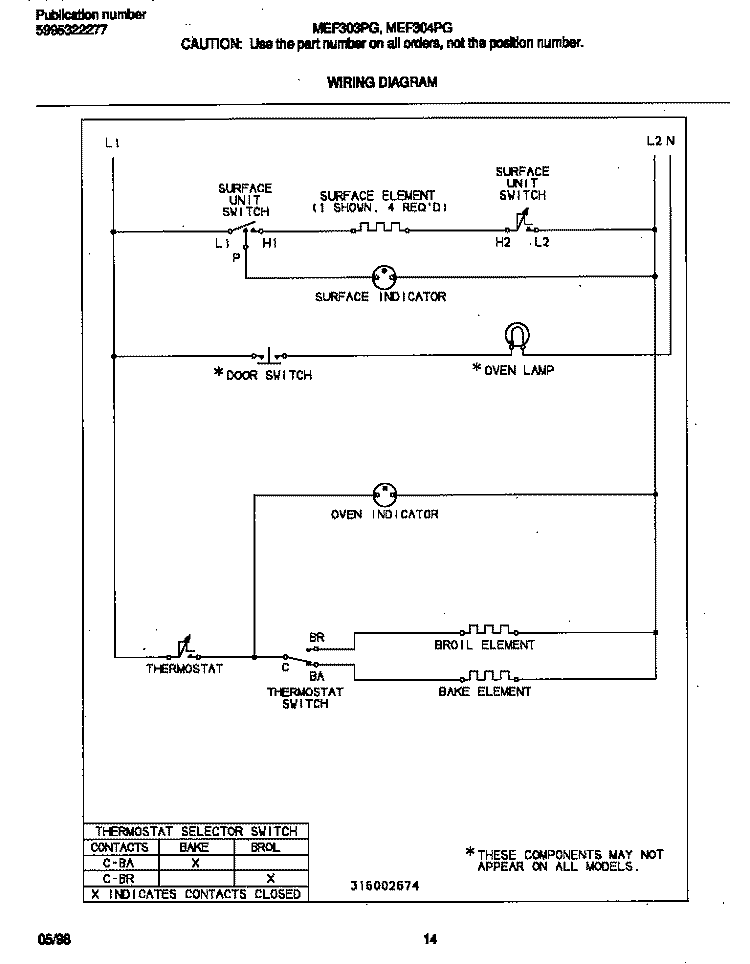WIRING DIAGRAM Diagram and Parts List for MEF303PGWC  Frigidaire Range