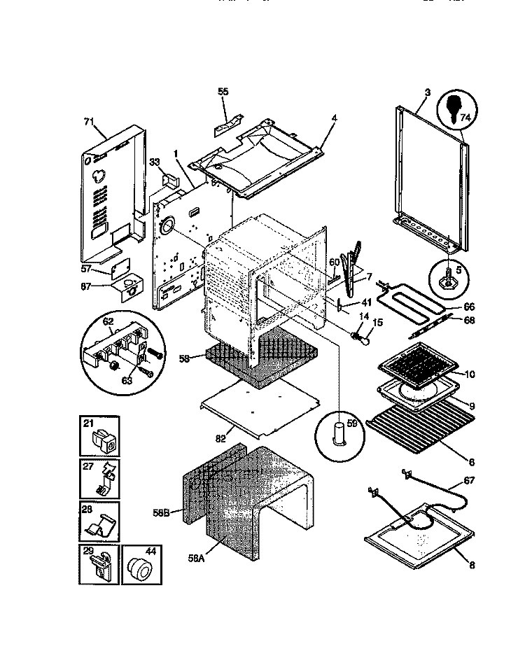 BODY Diagram and Parts List for CD302VP3D02  Frigidaire Range