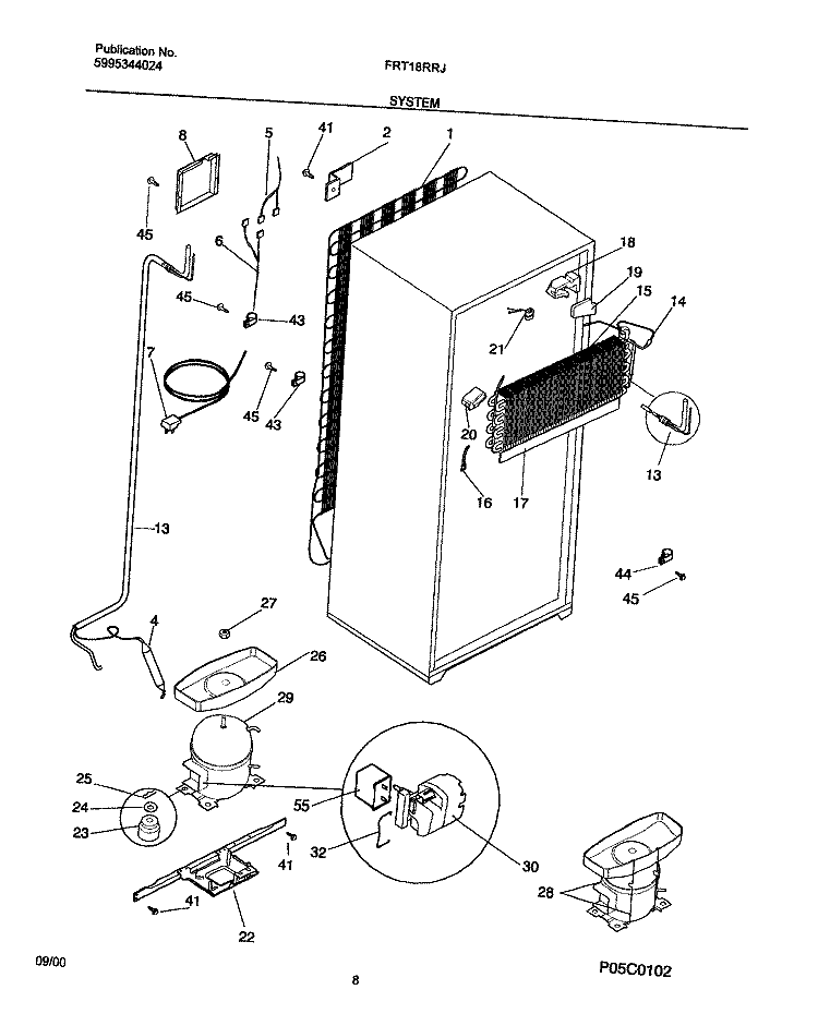 SYSTEM Diagram and Parts List for FRT18RRJW1  Frigidaire Refrigerator