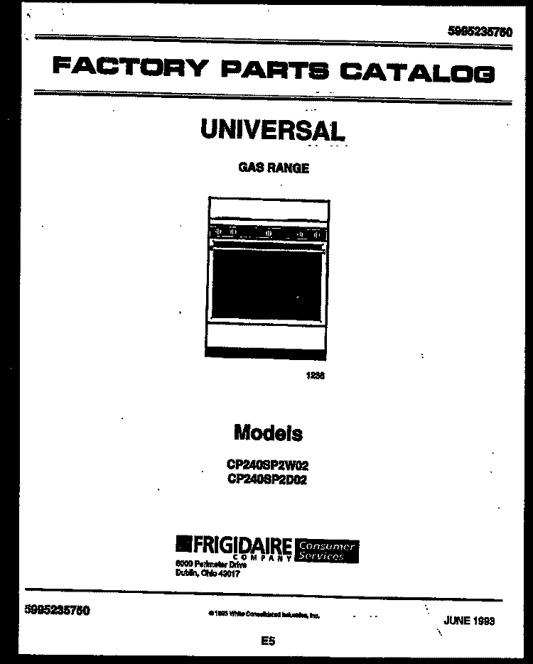 COVER Diagram and Parts List for CP240SP2L02  Frigidaire Range