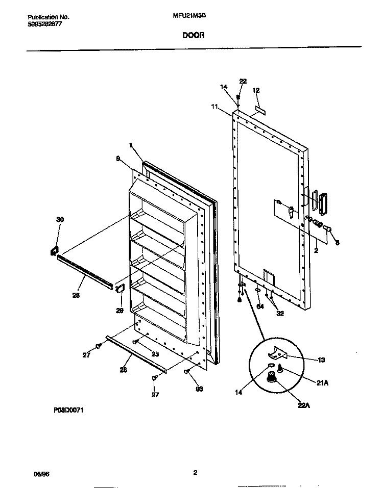 DOOR Diagram and Parts List for MFU21M3BW4  Frigidaire Freezer