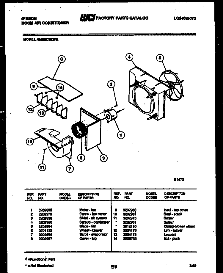 AIR HANDLING PARTS Diagram and Parts List for AM09C5EWA  Gibson Air Conditioner