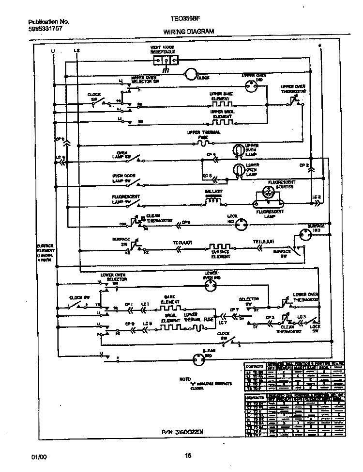 WIRING DIAGRAM Diagram and Parts List for TEO356BFW2  Tappan Range