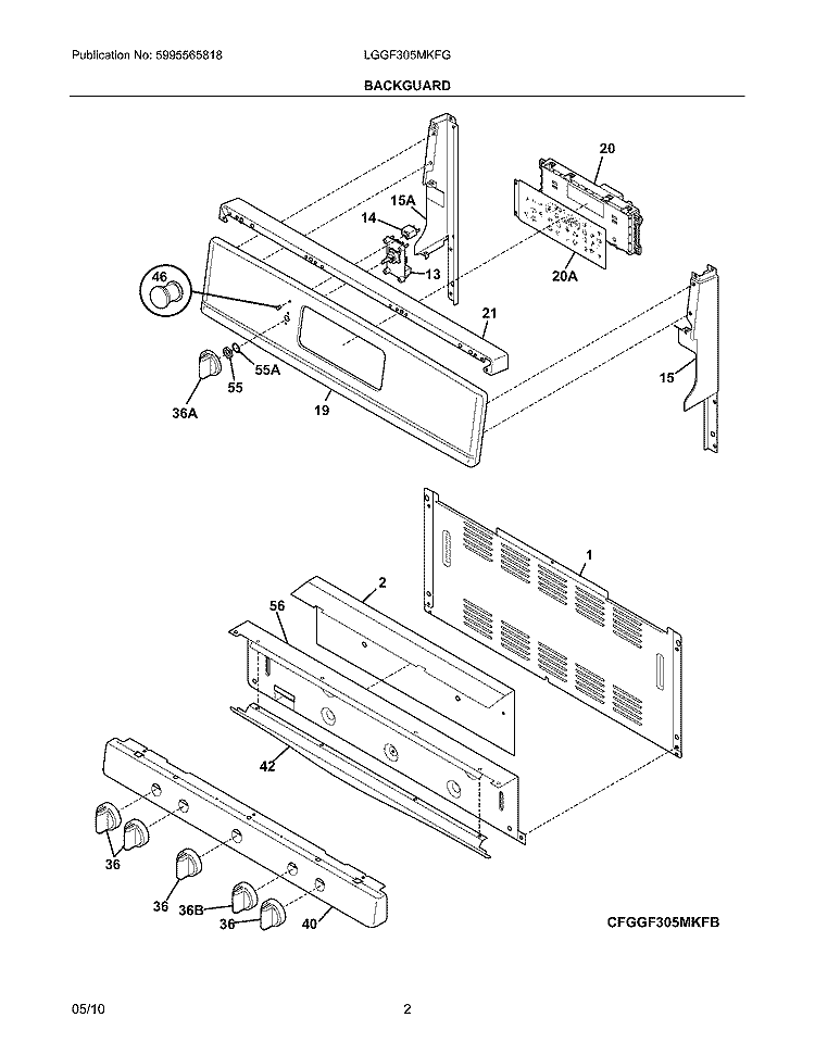 BACKGUARD Diagram and Parts List for LGGF305MKFG  Frigidaire Range