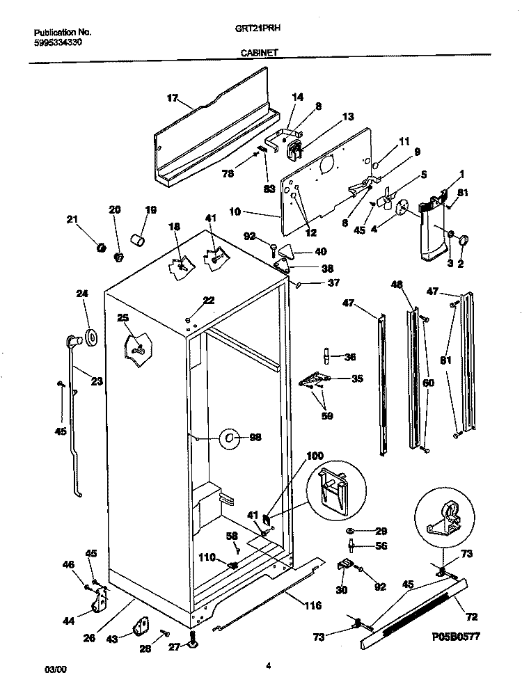 CABINET Diagram and Parts List for GRT21PRHD4  Gibson Refrigerator