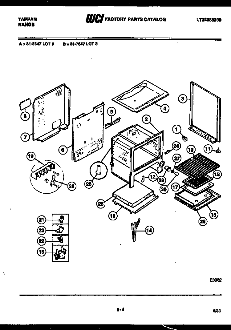DOOR PARTS Diagram and Parts List for 31-4998-00-02  Tappan Range