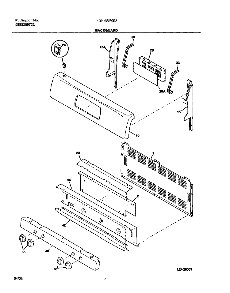 BACKGUARD Diagram and Parts List for FGFB66ASD  Frigidaire Range