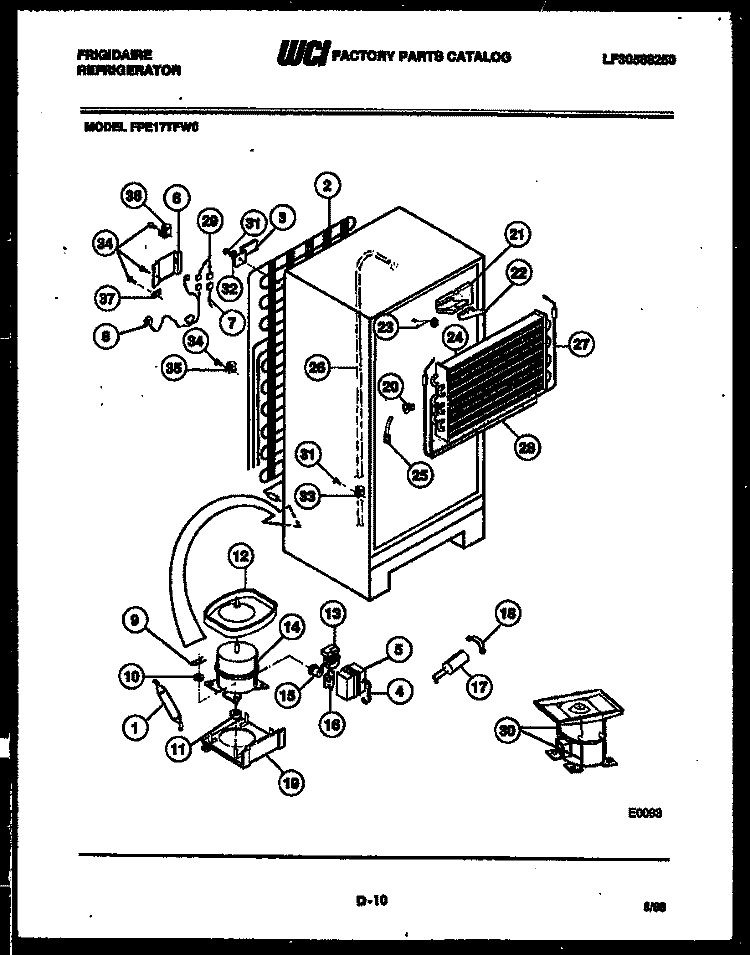 SYSTEM AND AUTOMATIC DEFROST PARTS Diagram and Parts List for FPE17TFA0  Frigidaire Refrigerator