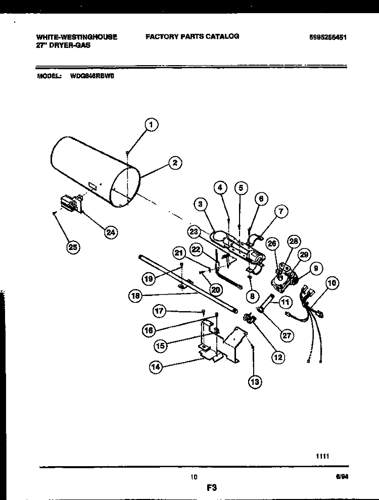 BURNER, IGNITER AND VALVE Diagram and Parts List for WDG846RBD0  Frigidaire Dryer