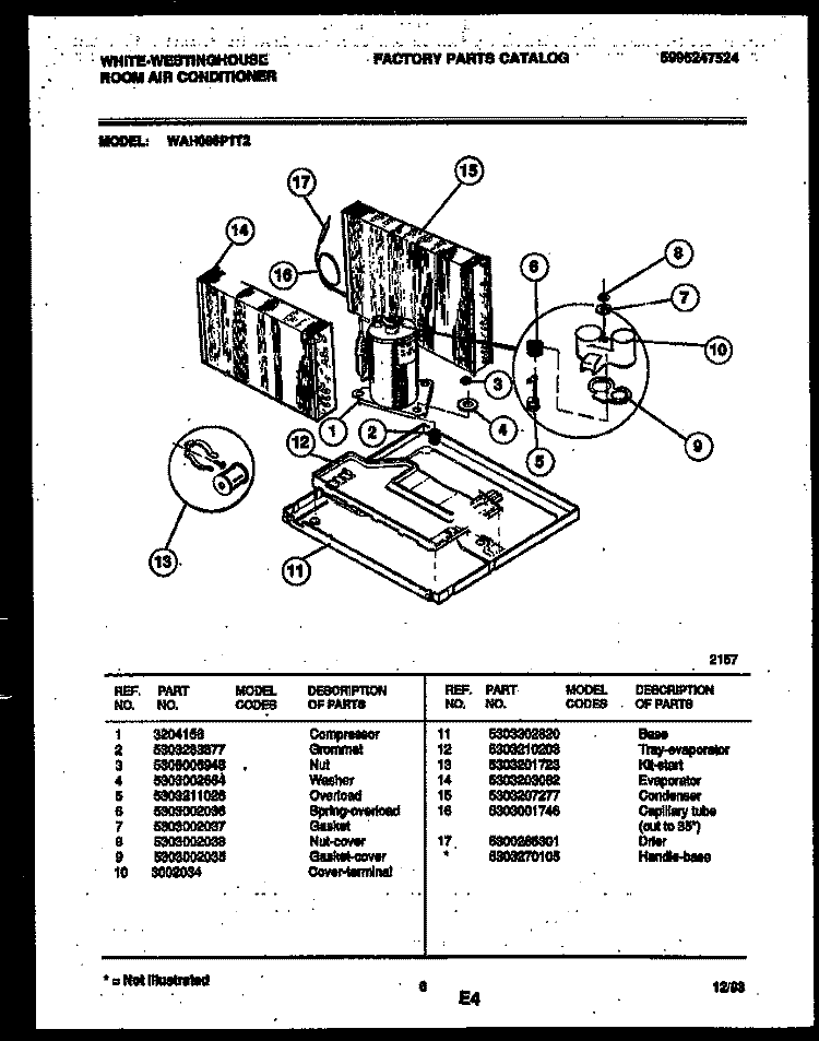 SYSTEM PARTS Diagram and Parts List for WAH086P1T2  Frigidaire Air Conditioner