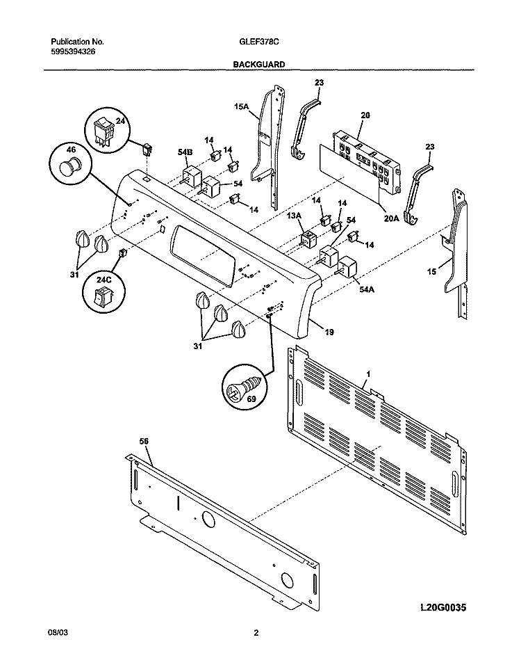 BACKGUARD Diagram and Parts List for GLEF378CQB  Frigidaire Range