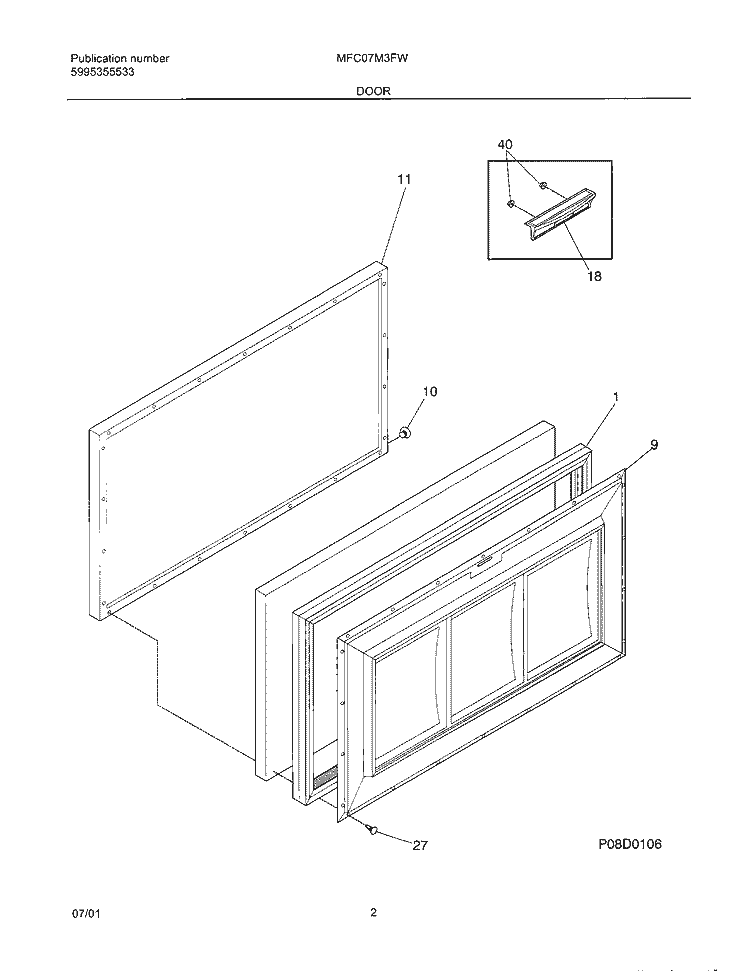 DOOR Diagram and Parts List for MFC07M3FW4  Frigidaire Freezer