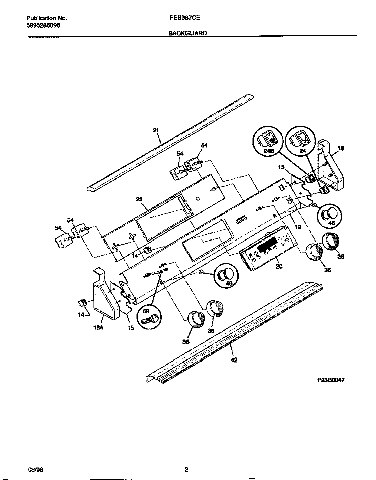 BACKGUARD Diagram and Parts List for FES367CETB  Frigidaire Range