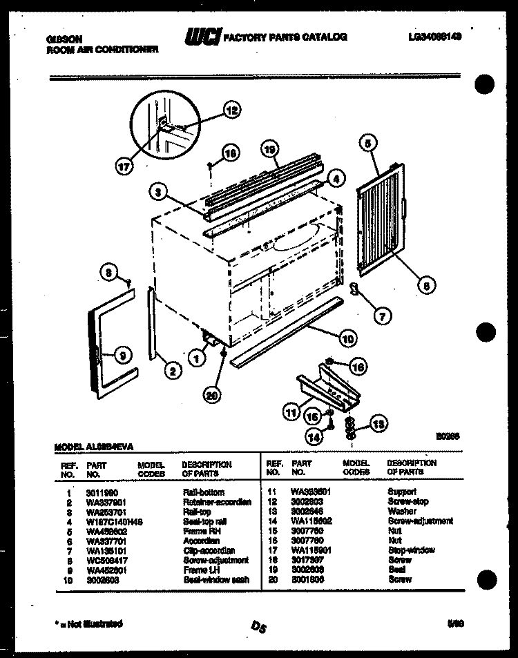 CABINET AND INSTALLATION PARTS Diagram and Parts List for AL08B4EVA  Gibson Air Conditioner