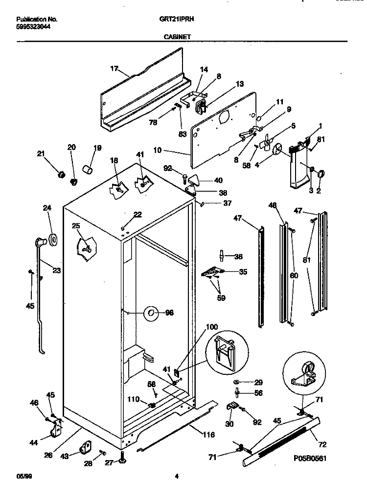 CABINET Diagram and Parts List for GRT21IPRHW0  Gibson Refrigerator