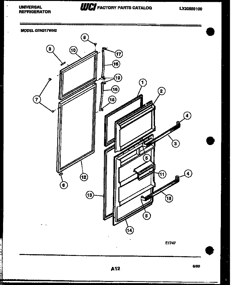 DOOR PARTS Diagram and Parts List for GTN217WHL2  Uni Refrigerator