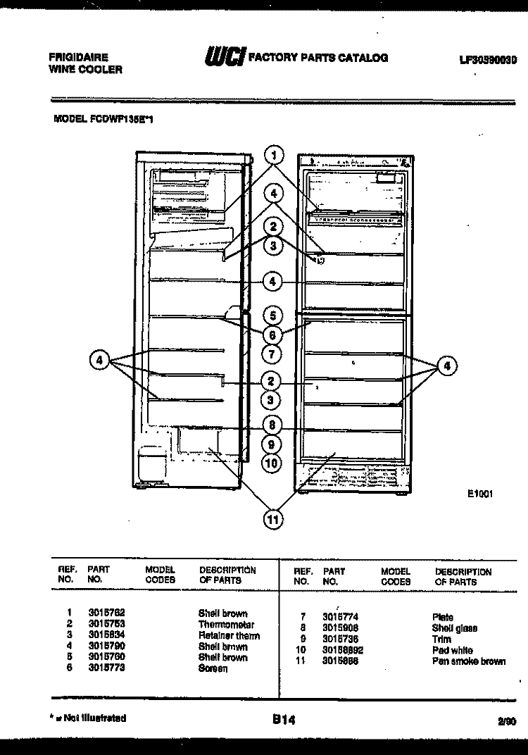 SHELVES AND SUPPORTS Diagram and Parts List for FCDWF135E1  Frigidaire Refrigerator