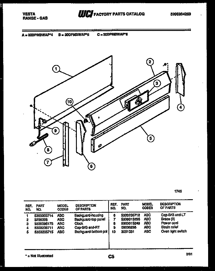 BACKGUARD Diagram and Parts List for 30DPMBWAP6  Tappan Range