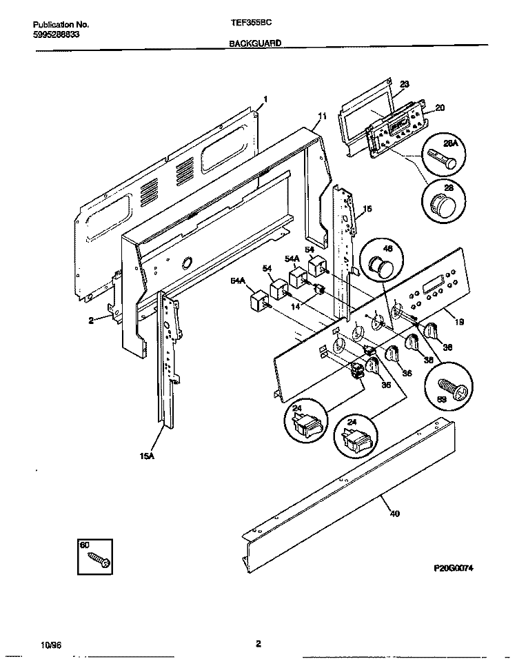 BACKGUARD Diagram and Parts List for TEF355BCDC  Tappan Range