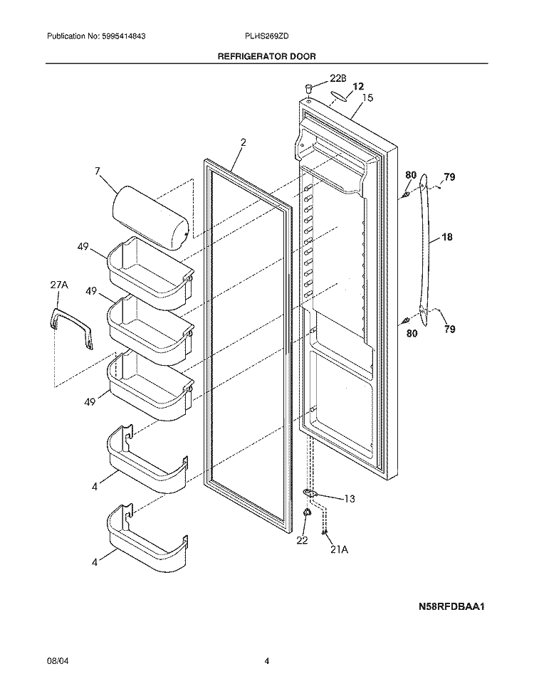 REFRIGERATOR DOOR Diagram and Parts List for PLHS269ZDB2  Frigidaire Refrigerator