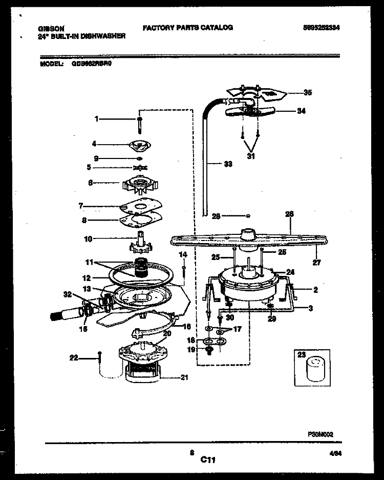 MOTOR PUMP PARTS Diagram and Parts List for GDB662RBR0  Gibson Dishwasher
