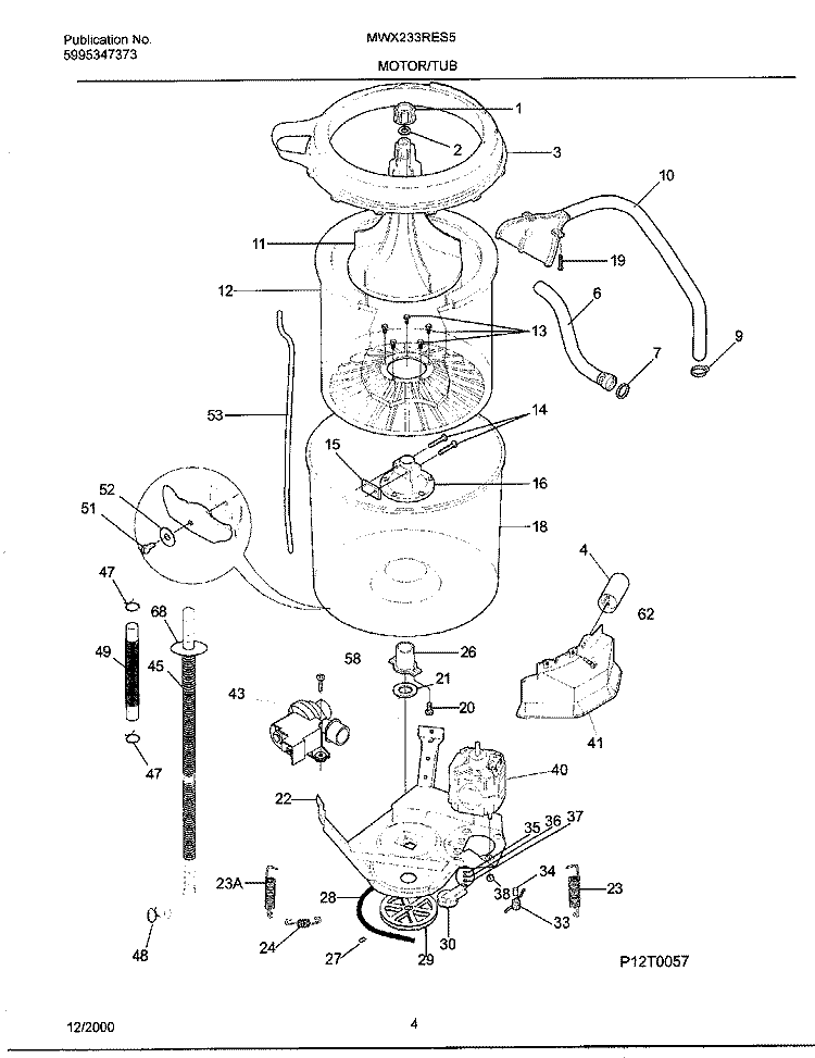 MOTOR / TUB Diagram and Parts List for MWX233RES5  Frigidaire Washer