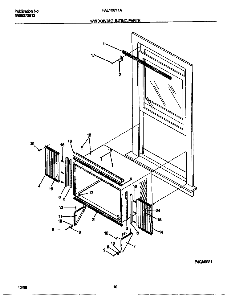 WINDOW MOUNTING PARTS Diagram and Parts List for FAL126Y1A1  Frigidaire Air Conditioner