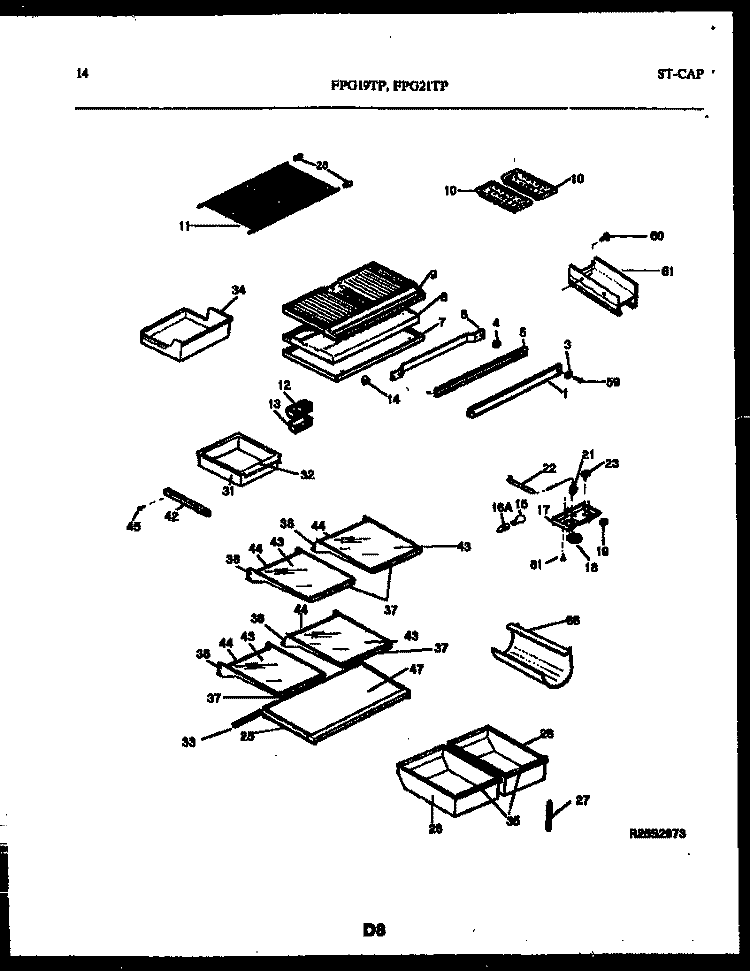 SHELVES AND SUPPORTS Diagram and Parts List for FPG19TPLW0  Frigidaire Refrigerator