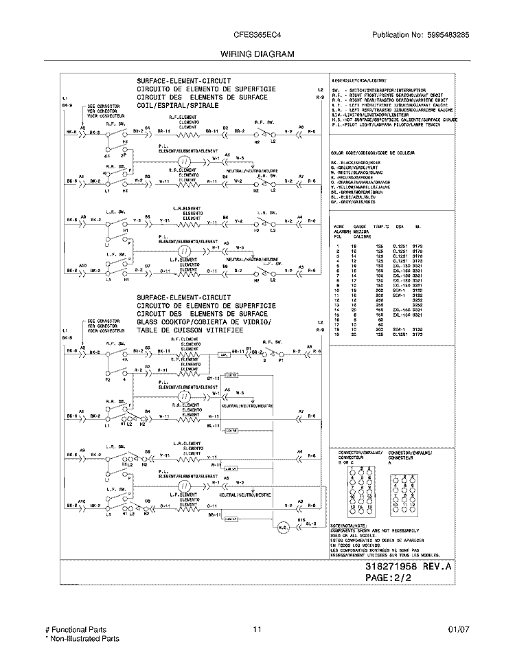 WIRING DIAGRAM Diagram and Parts List for CFES365EC4  Frigidaire Range