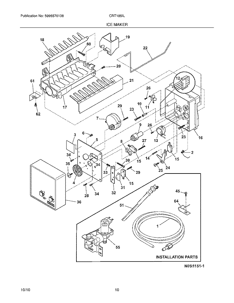 ICE MAKER Diagram and Parts List for CRT185ILB1  Frigidaire Refrigerator