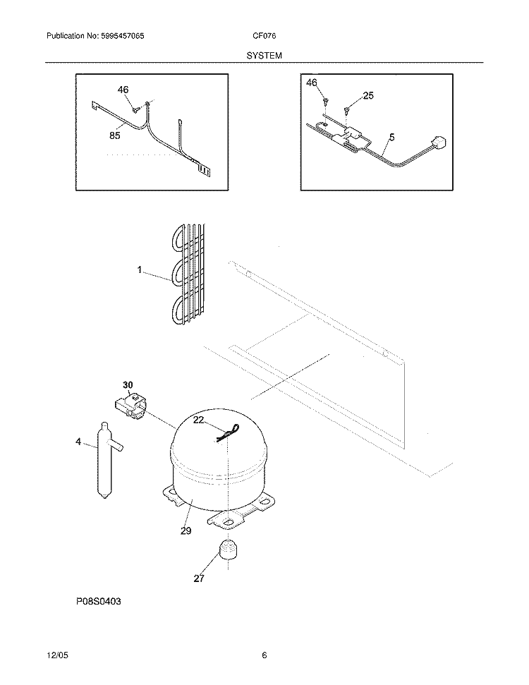 SYSTEM Diagram and Parts List for CF076  Frigidaire Freezer