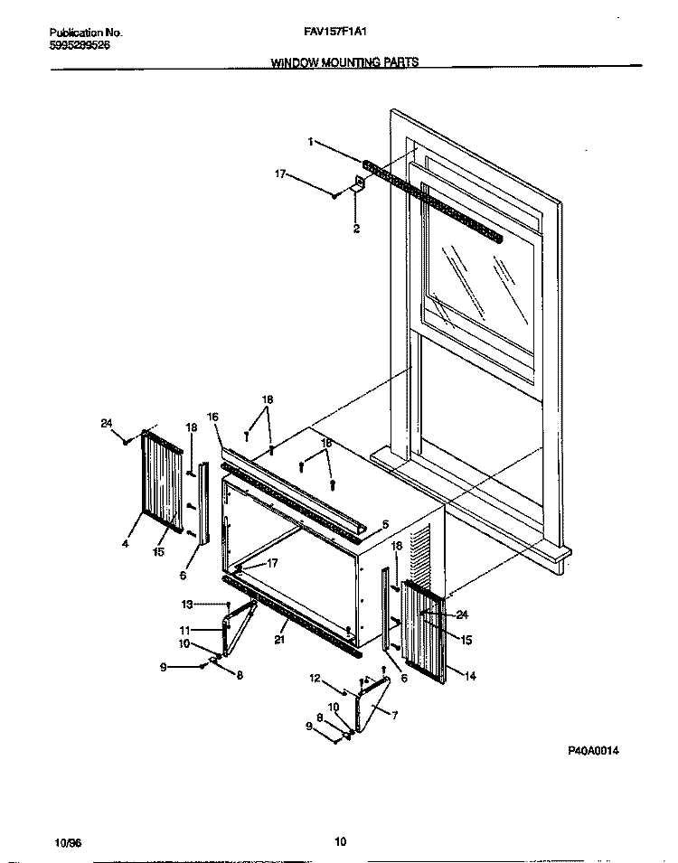 WINDOW MOUNTING PARTS Diagram and Parts List for FEV157F1A1  Frigidaire Air Conditioner