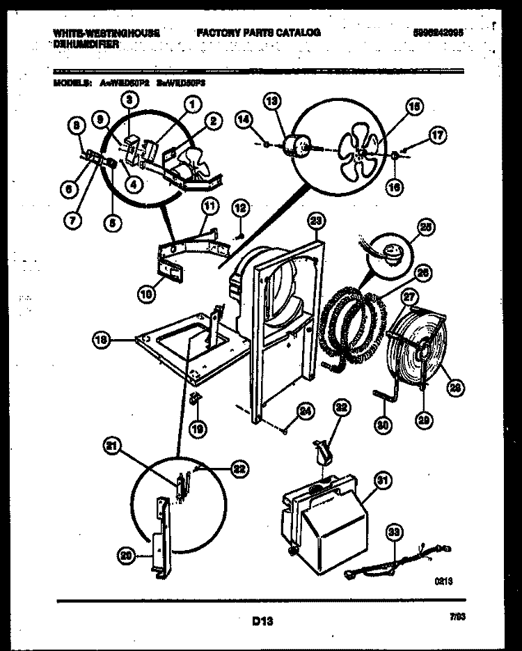 AIR, WATER AND CONDENSING PARTS Diagram and Parts List for WED50P3  Frigidaire Dehumidifier