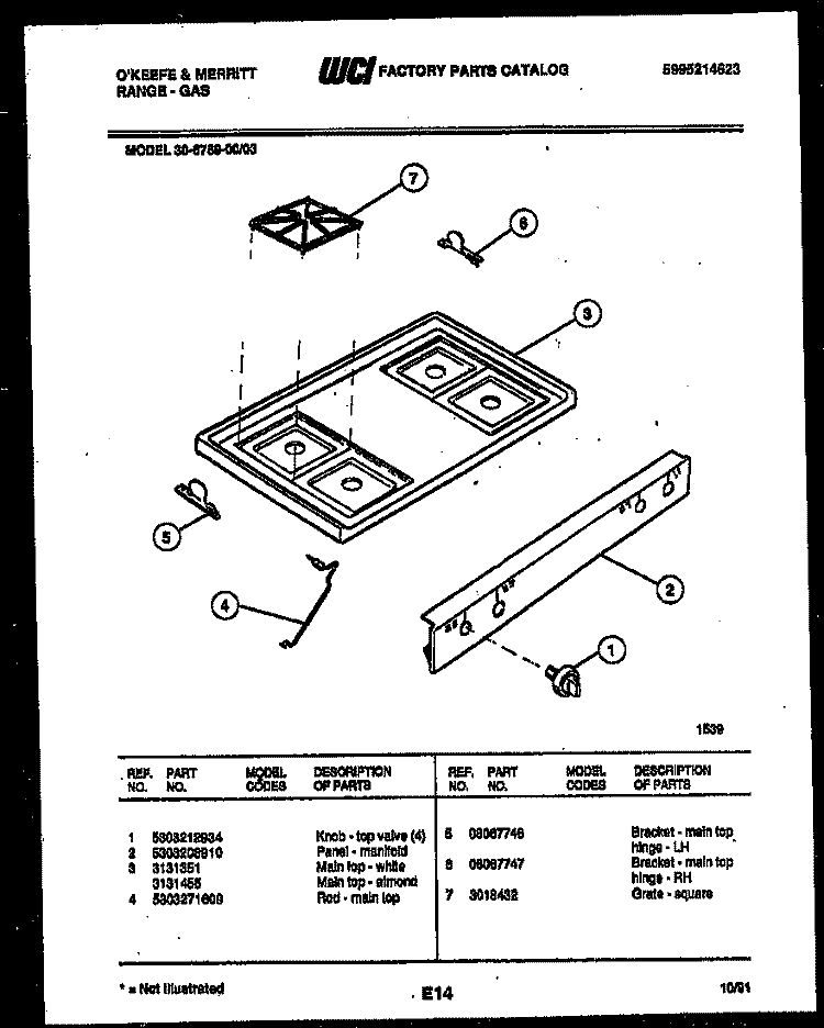 COOKTOP PARTS Diagram and Parts List for 30-6759-00-03  Tappan Range