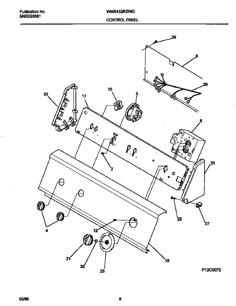 CONTROL PANEL Diagram and Parts List for WWX433REW0  Frigidaire Washer