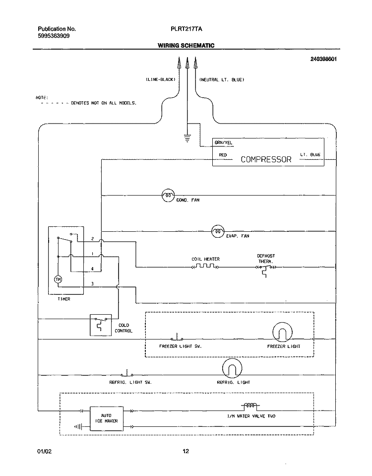 WIRING SCHEMATIC Diagram and Parts List for PLRT217TAB1  Frigidaire Refrigerator